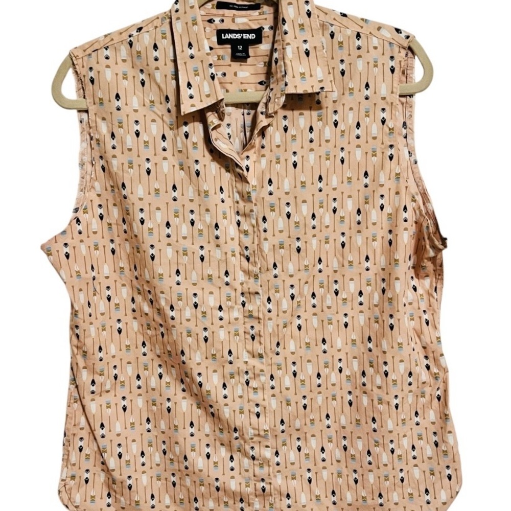 Lands' End Women's Sleeveless Button Down | Size 12 | Canoes | EUC